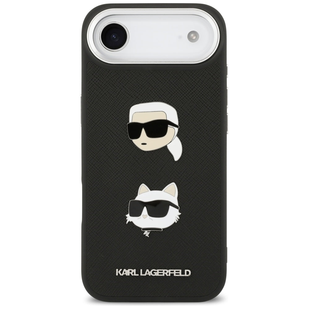 Case for Apple iPhone 17 Air, Karl Lagerfeld, Grained Karl & Choupette's Heads Pins and Logo, Black