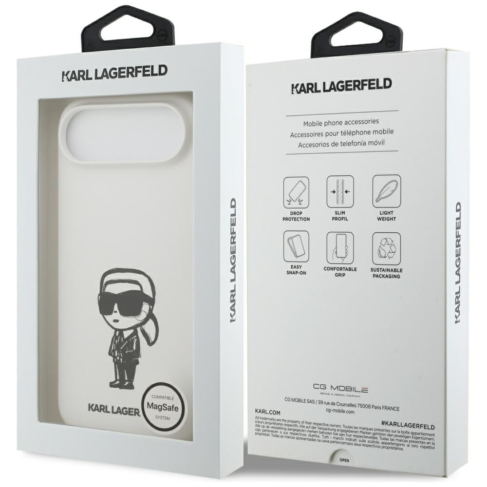 Étui pour Apple iPhone 17 Air, Karl Lagerfeld, Sketch and Logo Karl, Blanc