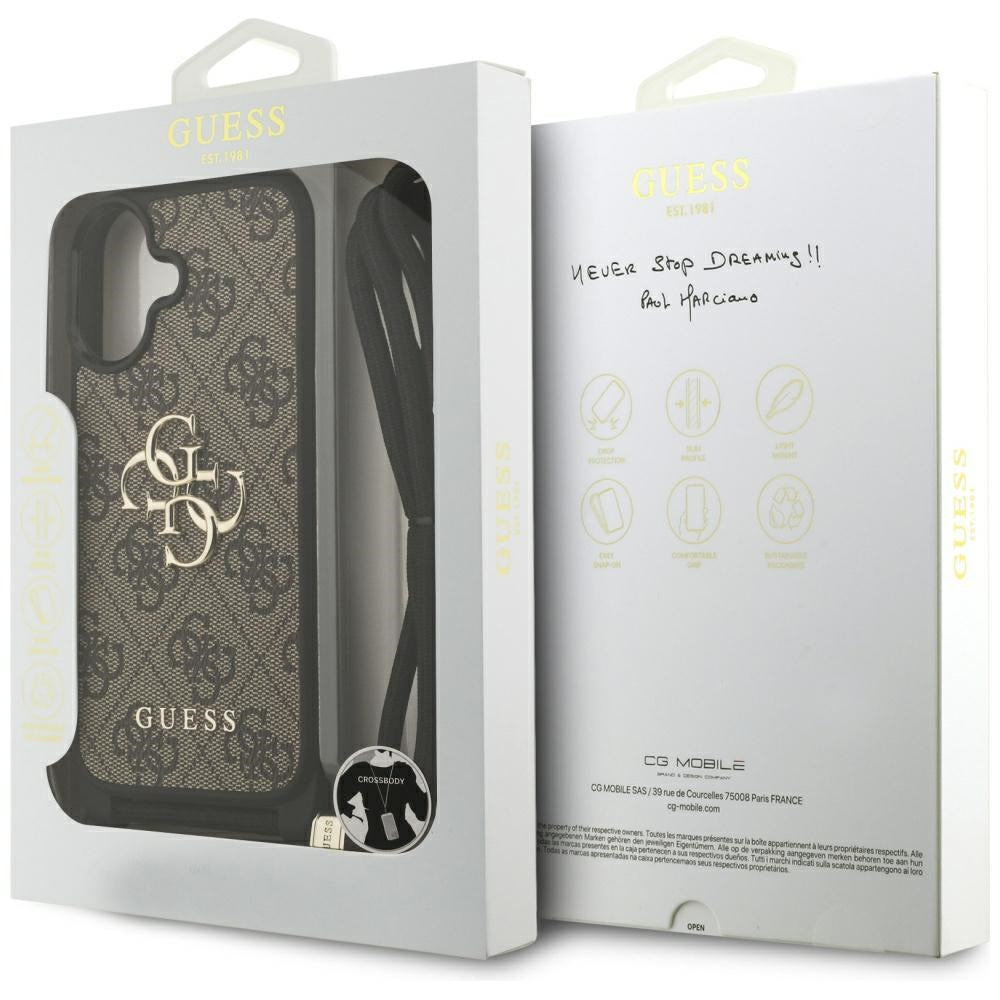 Case for Apple iPhone 17, Guess, 4G CBDY Big Logo with Cord Strap, Brown