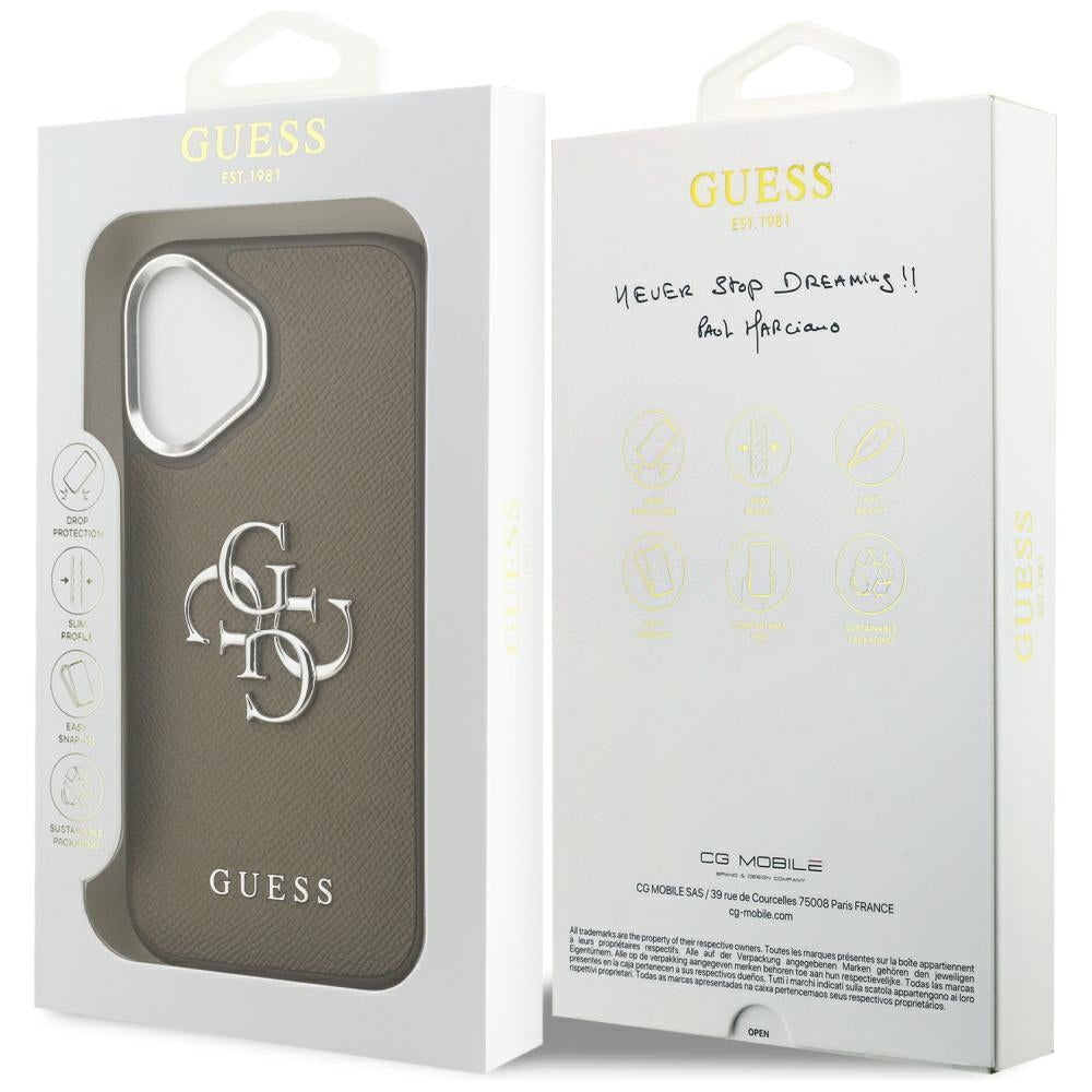 Case for Apple iPhone 17, Guess, 4G Grained Big And Classic Logo, Silver Brown