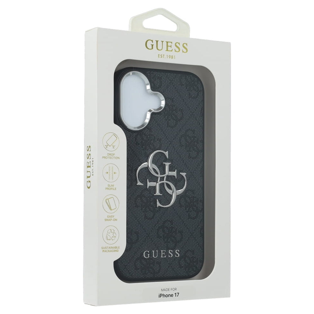 Hülle für Apple iPhone 17, Guess, Big 4G Logo Classic, Schwarz Silbern