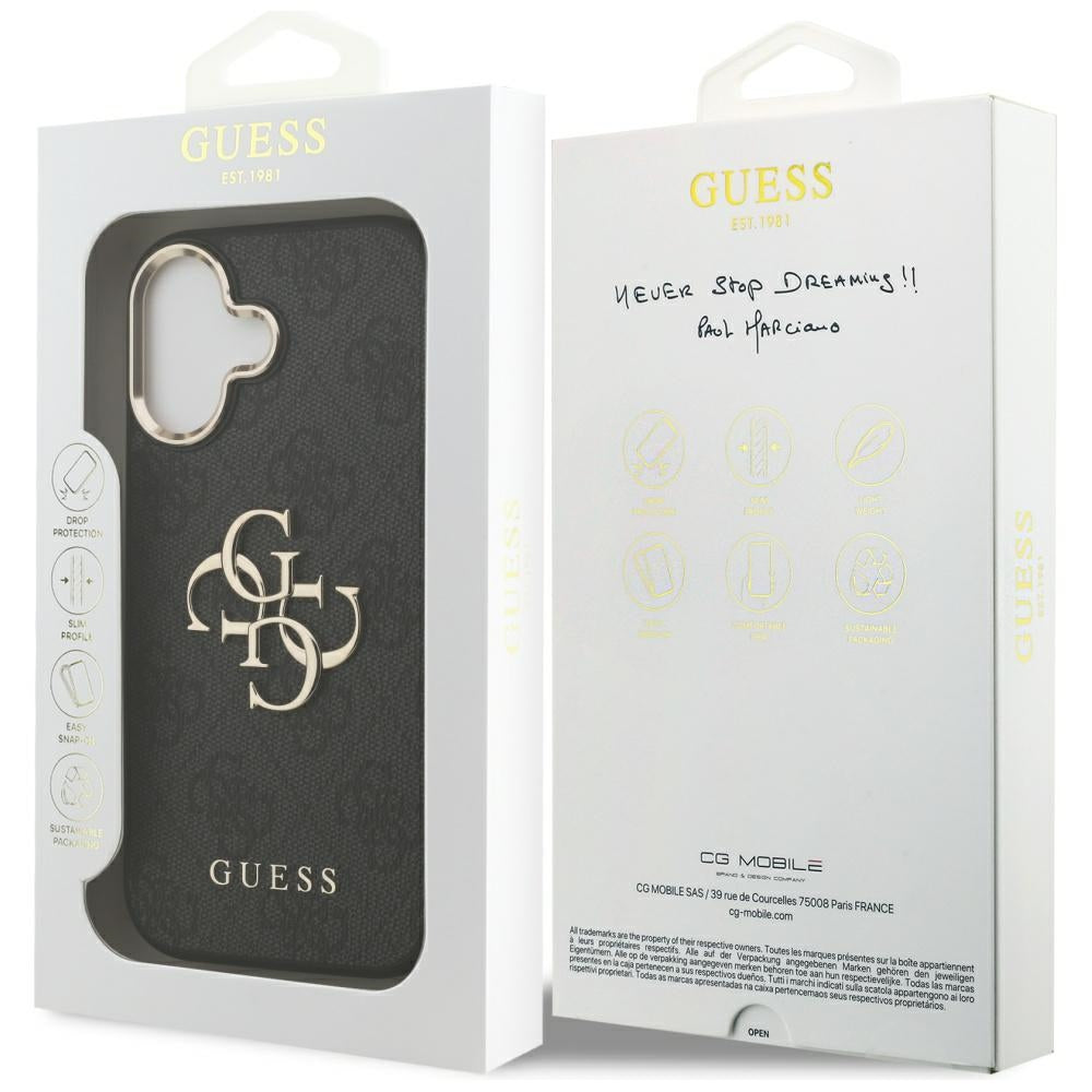 Hülle für Apple iPhone 17, Guess, Big 4G Logo Classic, Schwarz Gold