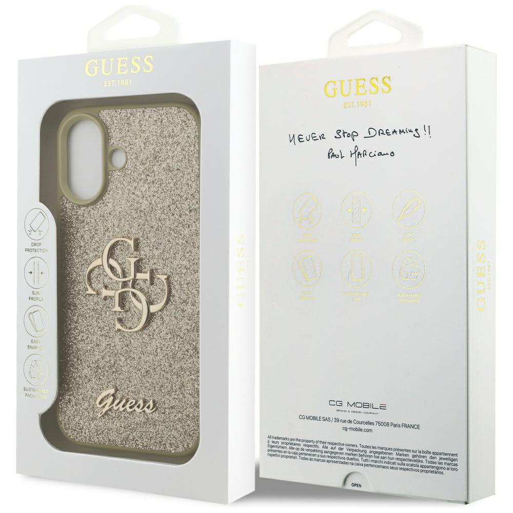 Hülle für Apple iPhone 17, Guess, Fixed Glitter Big 4G, Goldfarben