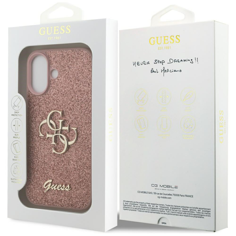Étui pour Apple iPhone 17, Guess, Fixed Glitter Big 4G, Rose