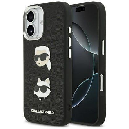 Étui pour Apple iPhone 17, Karl Lagerfeld, Grained Karl & Choupette's Heads Pins and Logo, Noir