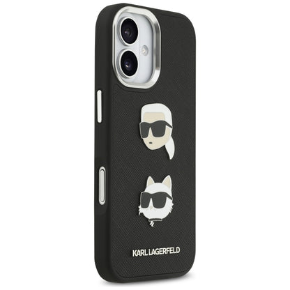 Étui pour Apple iPhone 17, Karl Lagerfeld, Grained Karl & Choupette's Heads Pins and Logo, Noir