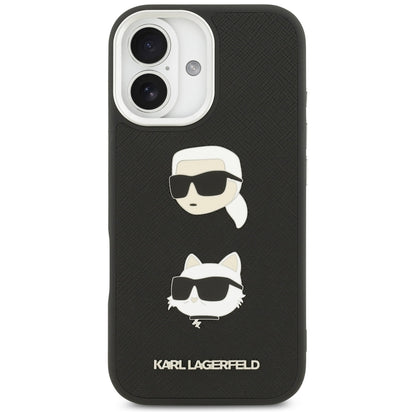 Étui pour Apple iPhone 17, Karl Lagerfeld, Grained Karl & Choupette's Heads Pins and Logo, Noir