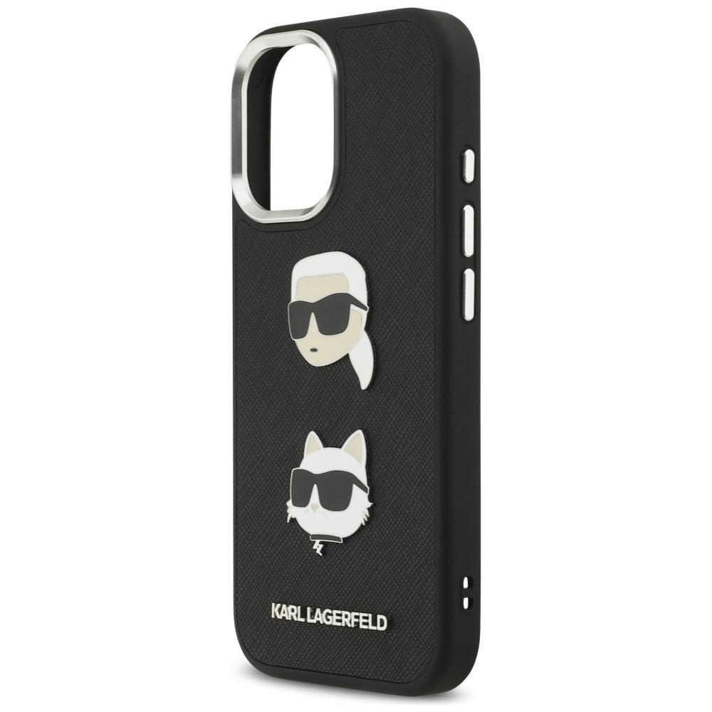 Étui pour Apple iPhone 17, Karl Lagerfeld, Grained Karl & Choupette's Heads Pins and Logo, Noir