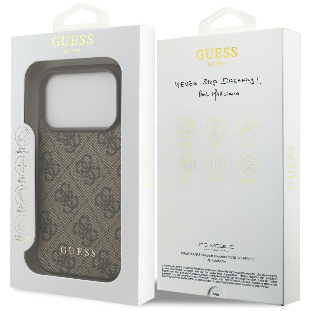 Housse pour Apple iPhone 17 Pro, Guess, 4G Classic, Marron