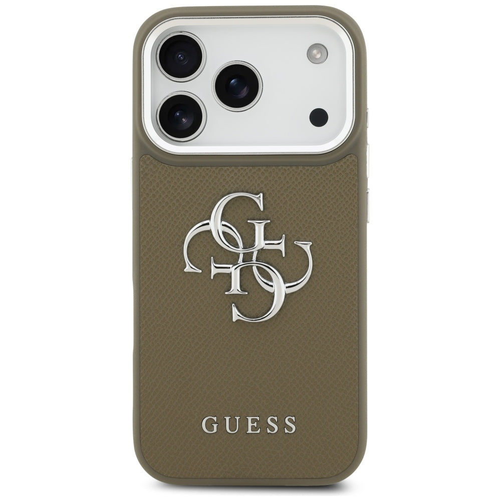 Étui pour Apple iPhone 17 Pro, Guess, 4G Grained Big And Classic Logo, Marron Argenté