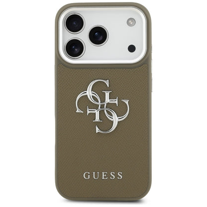 Étui pour Apple iPhone 17 Pro, Guess, 4G Grained Big And Classic Logo, Marron Argenté