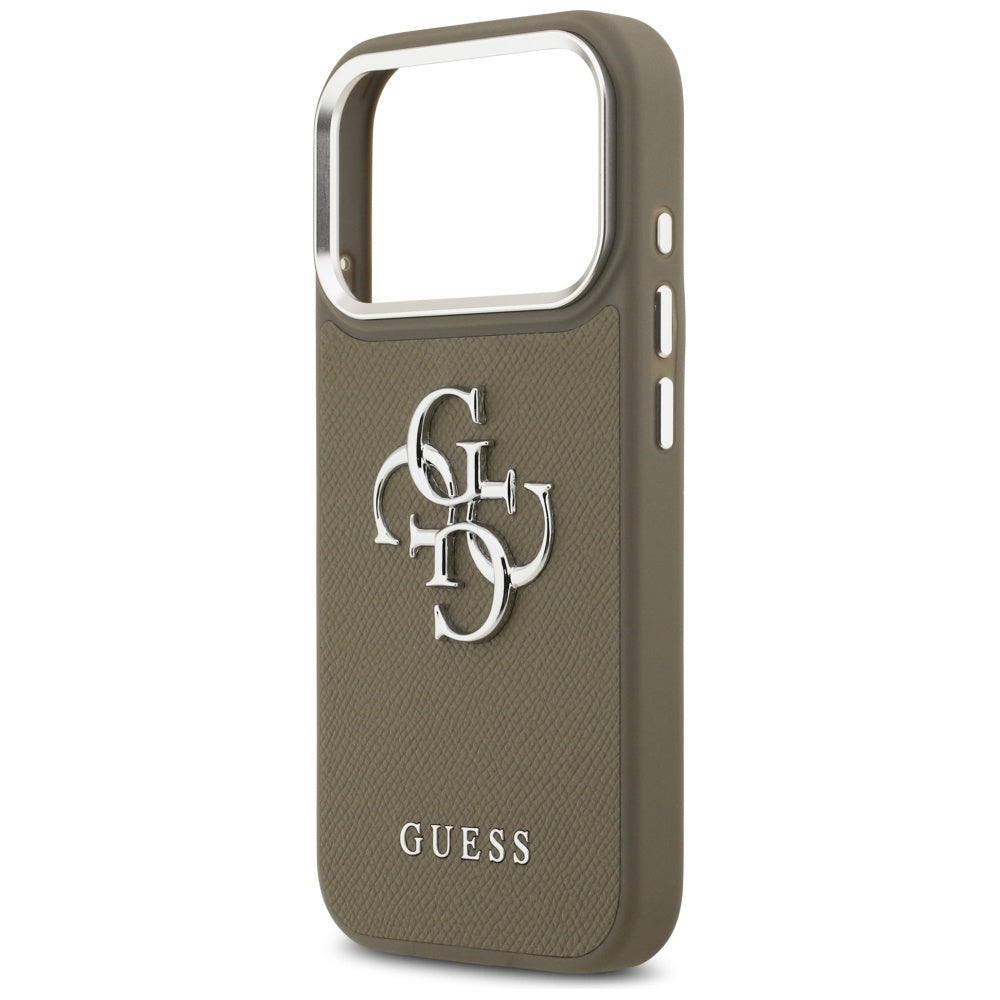 Étui pour Apple iPhone 17 Pro, Guess, 4G Grained Big And Classic Logo, Marron Argenté
