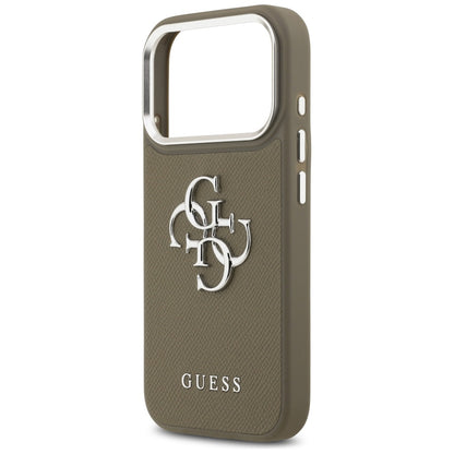 Étui pour Apple iPhone 17 Pro, Guess, 4G Grained Big And Classic Logo, Marron Argenté