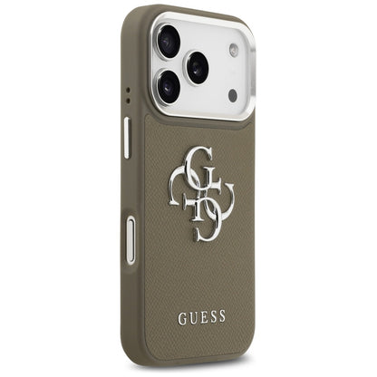 Étui pour Apple iPhone 17 Pro, Guess, 4G Grained Big And Classic Logo, Marron Argenté