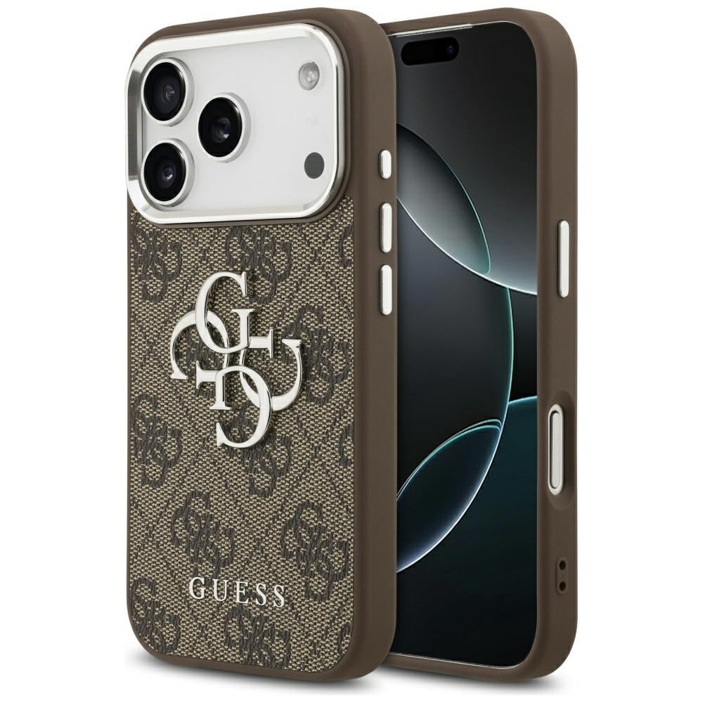 Étui pour Apple iPhone 17 Pro, Guess, Big 4G Logo Classic, Marron Argenté.