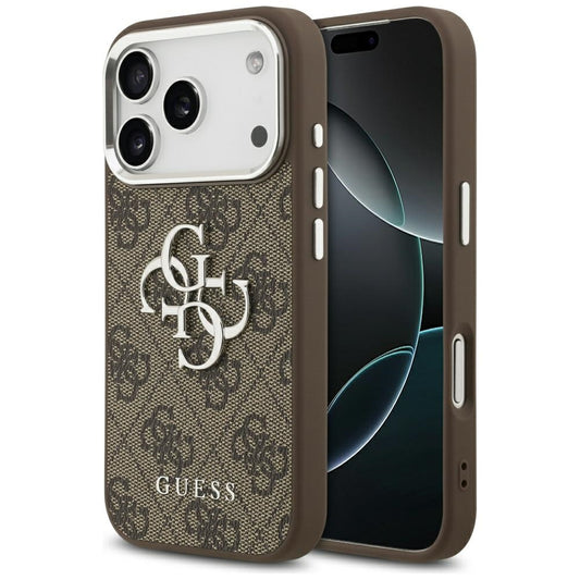 Étui pour Apple iPhone 17 Pro, Guess, Big 4G Logo Classic, Marron Argenté.