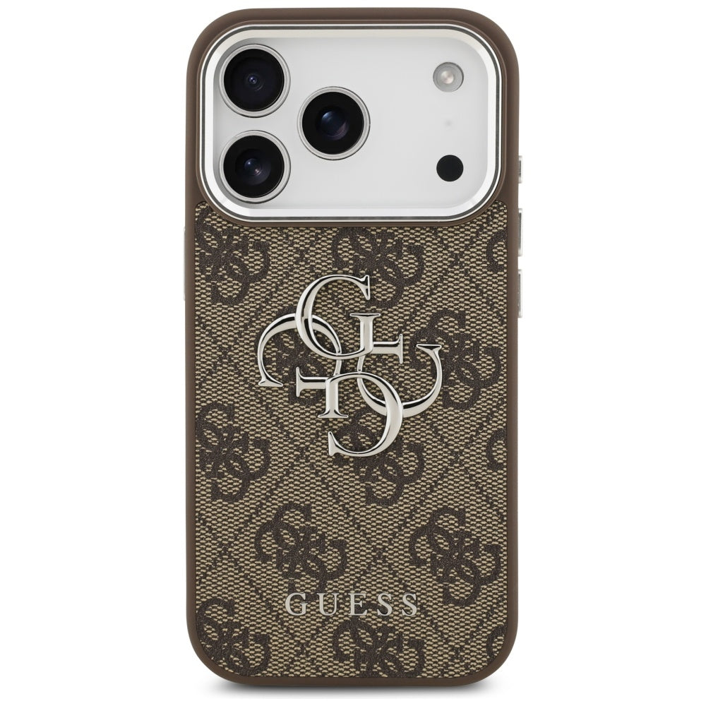 Étui pour Apple iPhone 17 Pro, Guess, Big 4G Logo Classic, Marron Argenté.