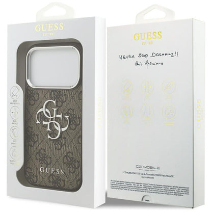 Étui pour Apple iPhone 17 Pro, Guess, Big 4G Logo Classic, Marron Argenté.