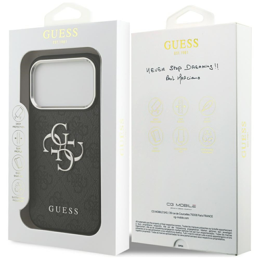 Étui pour Apple iPhone 17 Pro, Guess, Big 4G Logo Classic, Noir Argenté