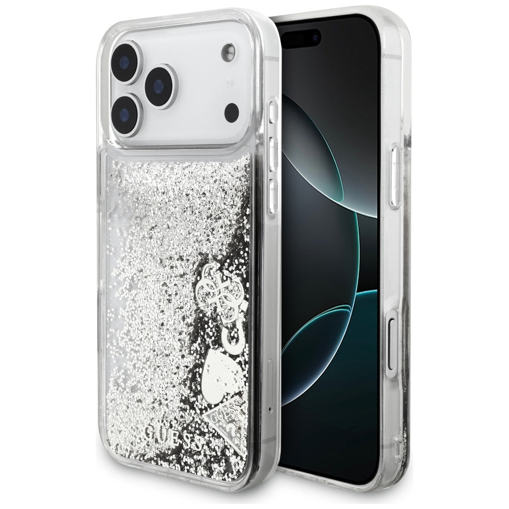 Étui pour Apple iPhone 17 Pro, Guess, Liquid Glitter Charms, Argenté