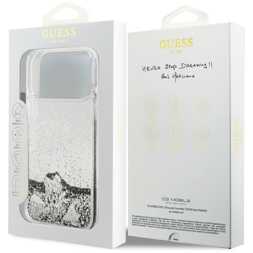 Étui pour Apple iPhone 17 Pro, Guess, Liquid Glitter Charms, Argenté