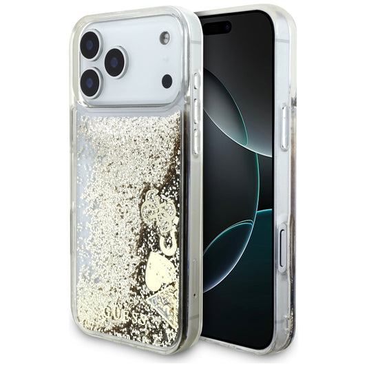 Hülle für Apple iPhone 17 Pro, Guess, Liquid Glitter Charms, Gold
