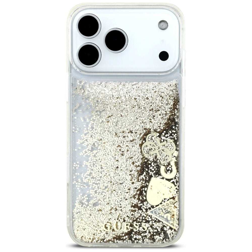 Hülle für Apple iPhone 17 Pro, Guess, Liquid Glitter Charms, Gold
