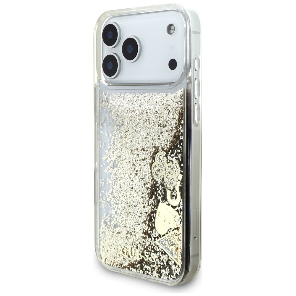Hülle für Apple iPhone 17 Pro, Guess, Liquid Glitter Charms, Gold