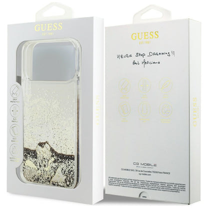 Hülle für Apple iPhone 17 Pro, Guess, Liquid Glitter Charms, Gold