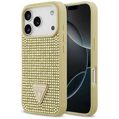 Case for Apple iPhone 17 Pro, Guess, Rhinestone Triangle Logo, Gold