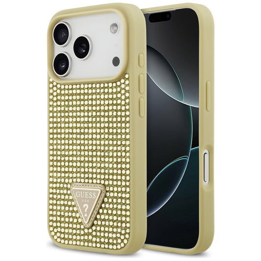 Case for Apple iPhone 17 Pro, Guess, Rhinestone Triangle Logo, Gold