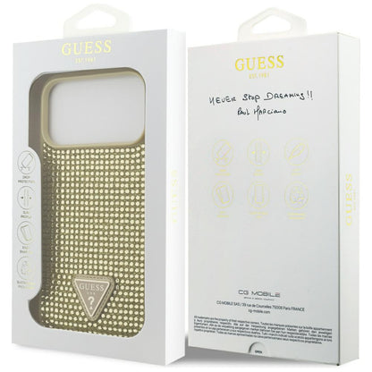 Case for Apple iPhone 17 Pro, Guess, Rhinestone Triangle Logo, Gold