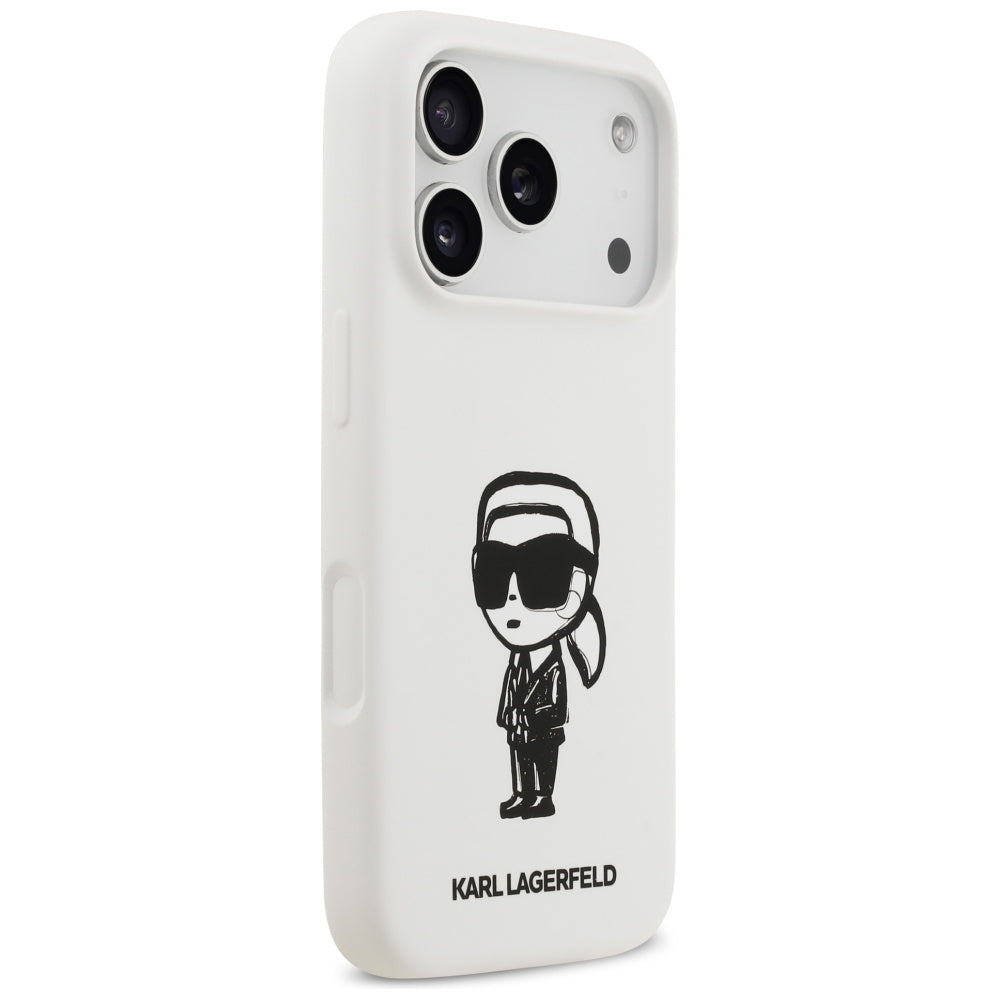 Hülle für Apple iPhone 17 Pro, Karl Lagerfeld, Sketch und Logo Karl, Weiß