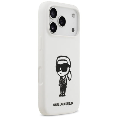 Hülle für Apple iPhone 17 Pro, Karl Lagerfeld, Sketch und Logo Karl, Weiß