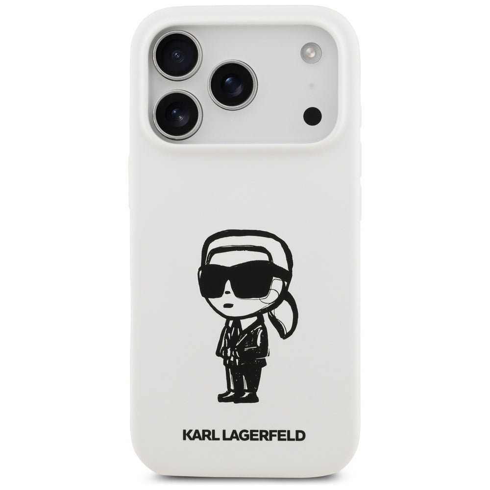 Hülle für Apple iPhone 17 Pro, Karl Lagerfeld, Sketch und Logo Karl, Weiß