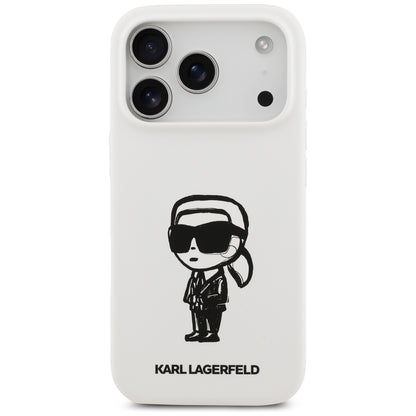 Hülle für Apple iPhone 17 Pro, Karl Lagerfeld, Sketch und Logo Karl, Weiß