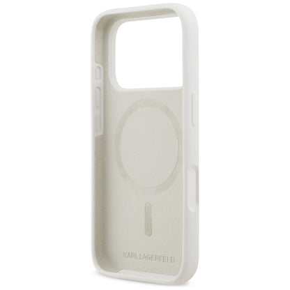 Hülle für Apple iPhone 17 Pro, Karl Lagerfeld, Sketch und Logo Karl, Weiß