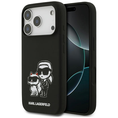 Étui pour Apple iPhone 17 Pro, Karl Lagerfeld, Sketch and Logo Karl & Choupette, Noir