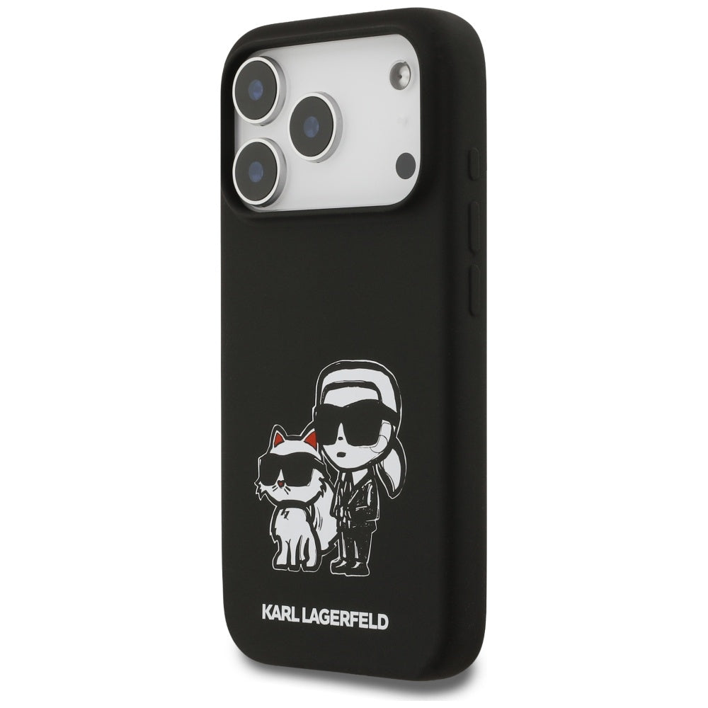 Étui pour Apple iPhone 17 Pro, Karl Lagerfeld, Sketch and Logo Karl & Choupette, Noir