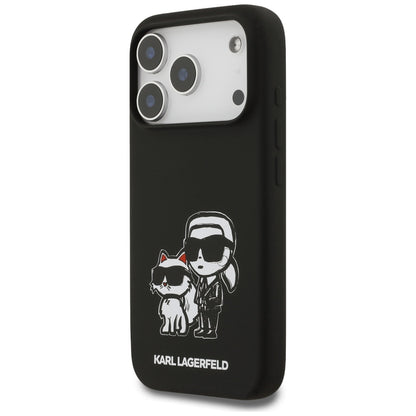 Étui pour Apple iPhone 17 Pro, Karl Lagerfeld, Sketch and Logo Karl & Choupette, Noir