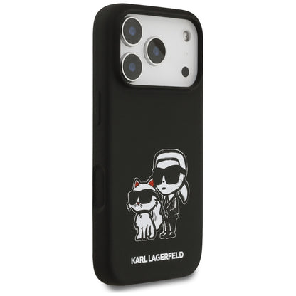 Étui pour Apple iPhone 17 Pro, Karl Lagerfeld, Sketch and Logo Karl & Choupette, Noir