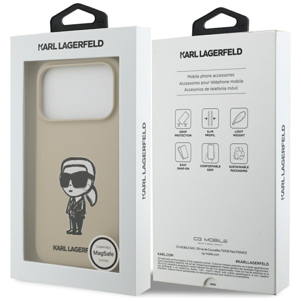 Étui pour Apple iPhone 17 Pro, Karl Lagerfeld, Sketch and Logo Karl, Marron