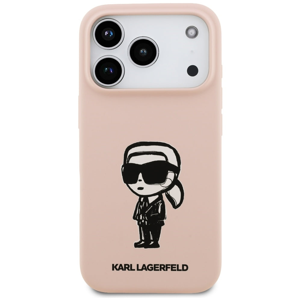 Étui pour Apple iPhone 17 Pro, Karl Lagerfeld, Sketch and Logo Karl, Rose
