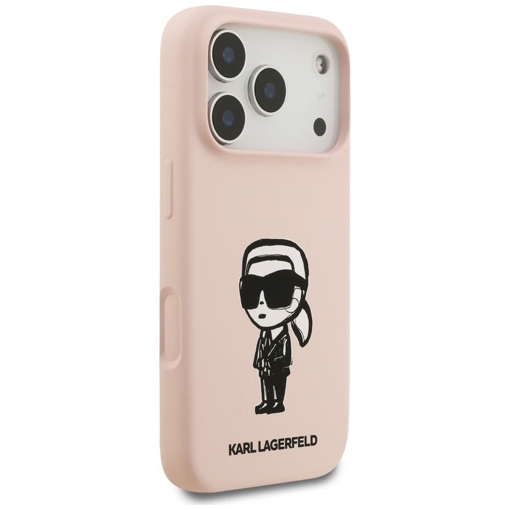 Étui pour Apple iPhone 17 Pro, Karl Lagerfeld, Sketch and Logo Karl, Rose