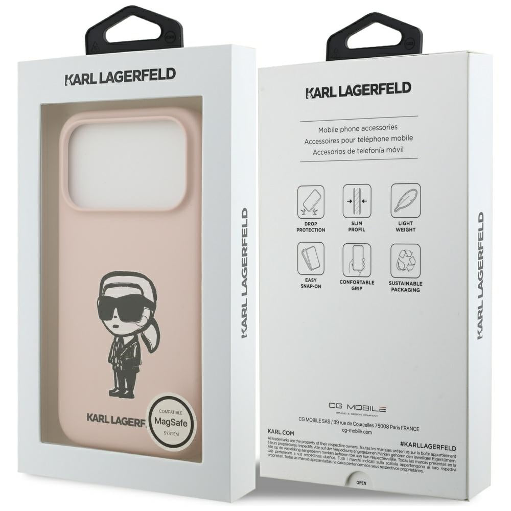 Étui pour Apple iPhone 17 Pro, Karl Lagerfeld, Sketch and Logo Karl, Rose