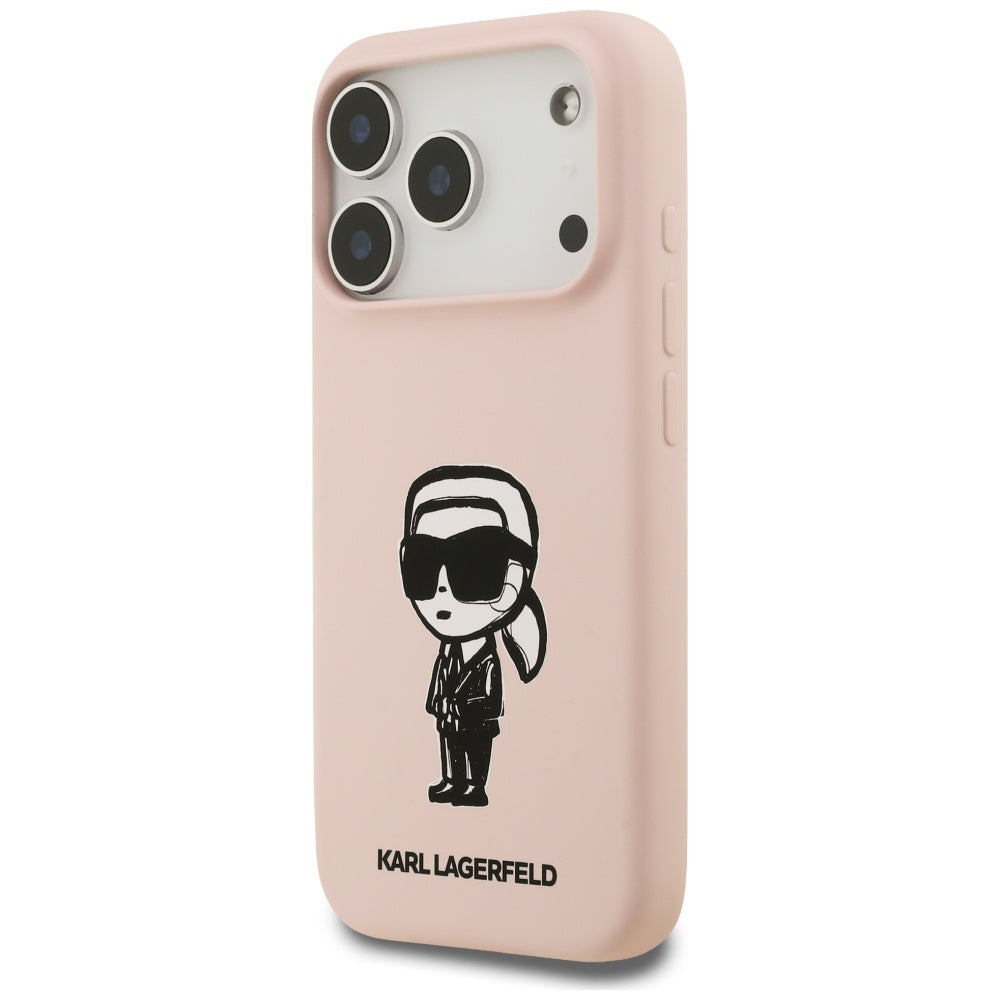 Étui pour Apple iPhone 17 Pro, Karl Lagerfeld, Sketch and Logo Karl, Rose
