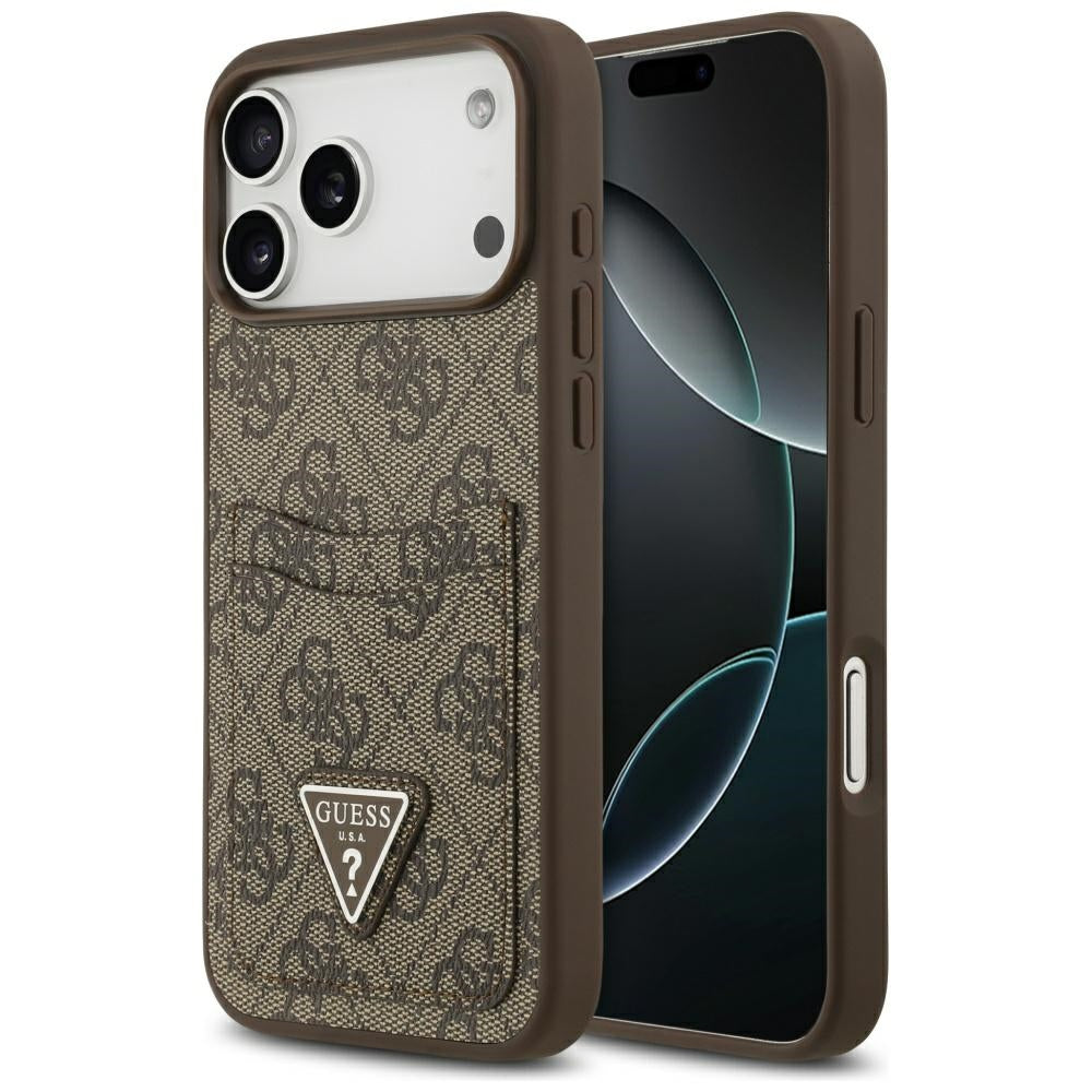 Housse pour Apple iPhone 17 Pro Max, Guess, 4G Double Card Triangle, Marron