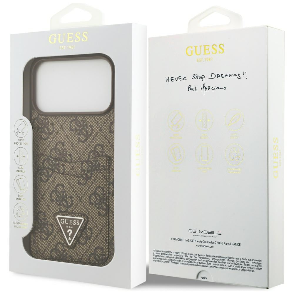 Housse pour Apple iPhone 17 Pro Max, Guess, 4G Double Card Triangle, Marron