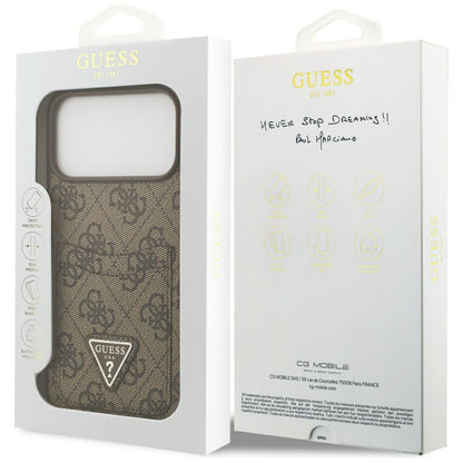 Housse pour Apple iPhone 17 Pro Max, Guess, 4G Double Card Triangle, Marron
