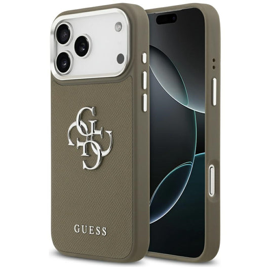 Étui pour Apple iPhone 17 Pro Max, Guess, 4G Grained Big And Classic Logo, Marron Argenté